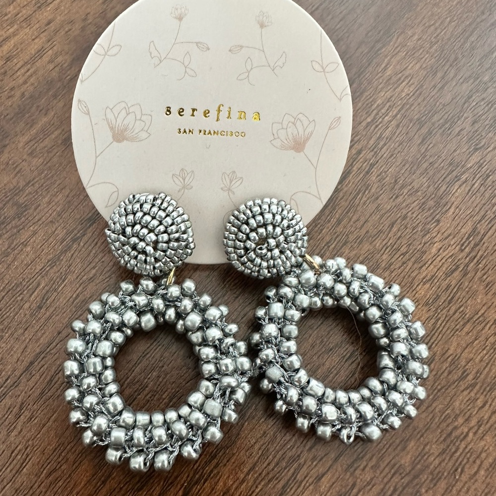 NEW- Serefina -Anthropologie Silver Beaded Hoop Earrings